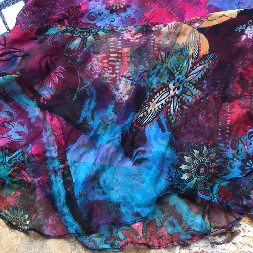 Chico’s 2 silk watercolor floral/bold jewel tones - Picture 3 of 8